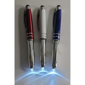 3-in-1 Stylus Pen for Touch Screens LED & Pen Lot Of 3 Pens Red , White & Blue